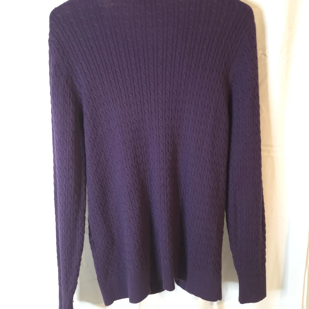 Lands' End Women's Pretty Deep Purple Button Up Cable Knit Cardigan Size L